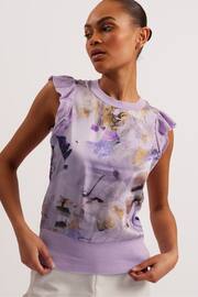 Ted Baker Purple Shrayha Scallop Trim Woven Front T-Shirt - Image 2 of 6