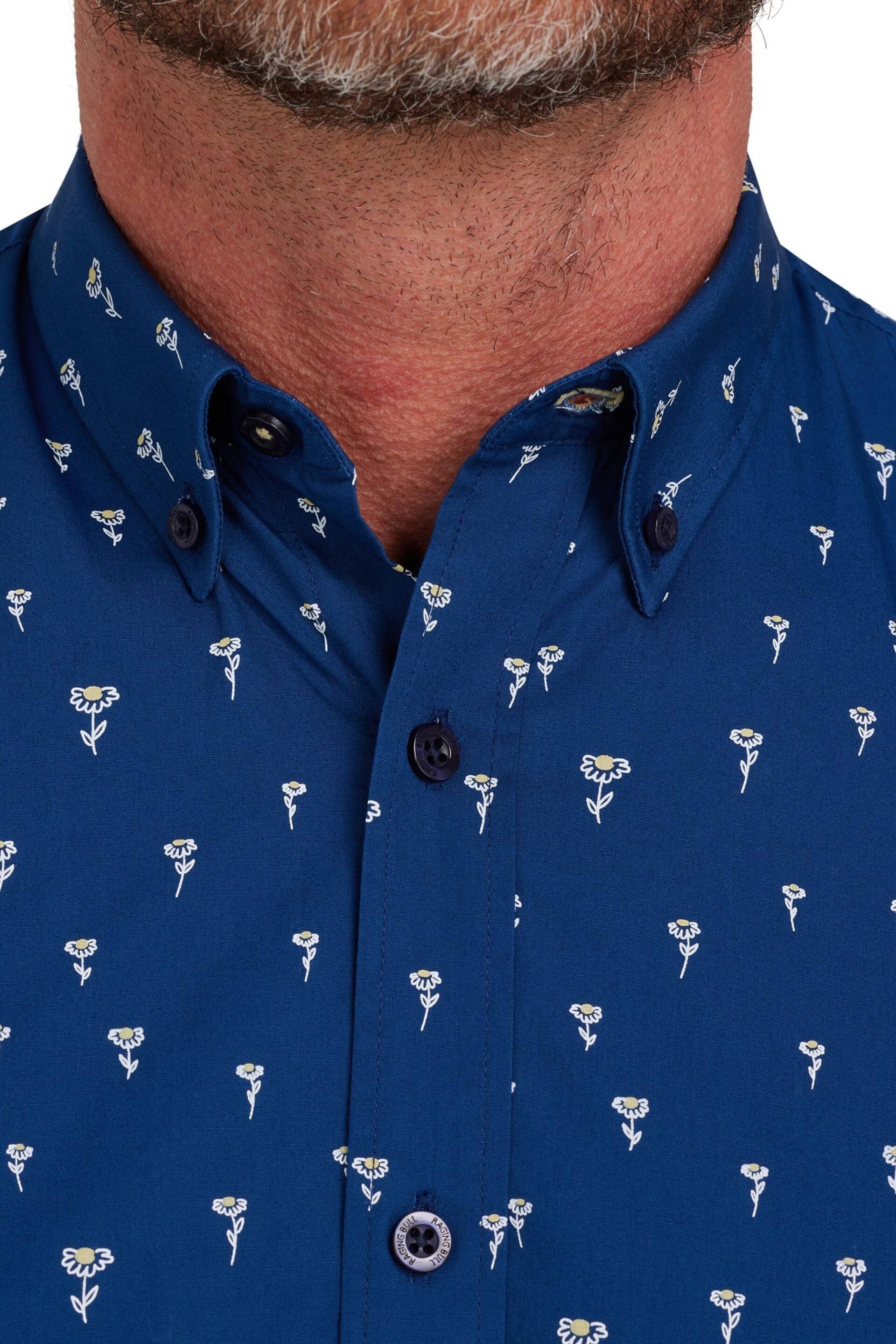 Raging Bull Blue Short Sleeve Daisy Print Poplin Shirt - Image 5 of 8