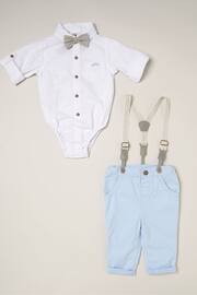 Little Gent Blue Shirt Bodysuit Bowtie Loop Brace & Trousers Outfit Set - Image 3 of 4