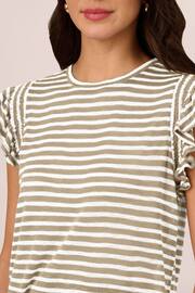 Adrianna Papell Green Ruffle Sleeve Striped Crew Neck Slub T-Shirt - Image 3 of 6