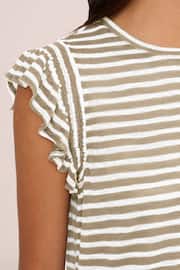 Adrianna Papell Green Ruffle Sleeve Striped Crew Neck Slub T-Shirt - Image 4 of 6
