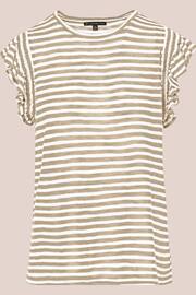 Adrianna Papell Green Ruffle Sleeve Striped Crew Neck Slub T-Shirt - Image 5 of 6