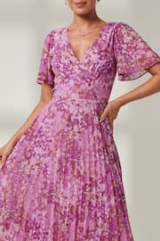 Jolie Moi Purple Floral Pleated Dip Hem Chiffon Maxi Dress - Image 3 of 6