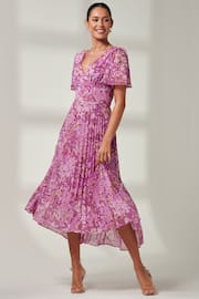 Jolie Moi Purple Floral Pleated Dip Hem Chiffon Maxi Dress - Image 4 of 6