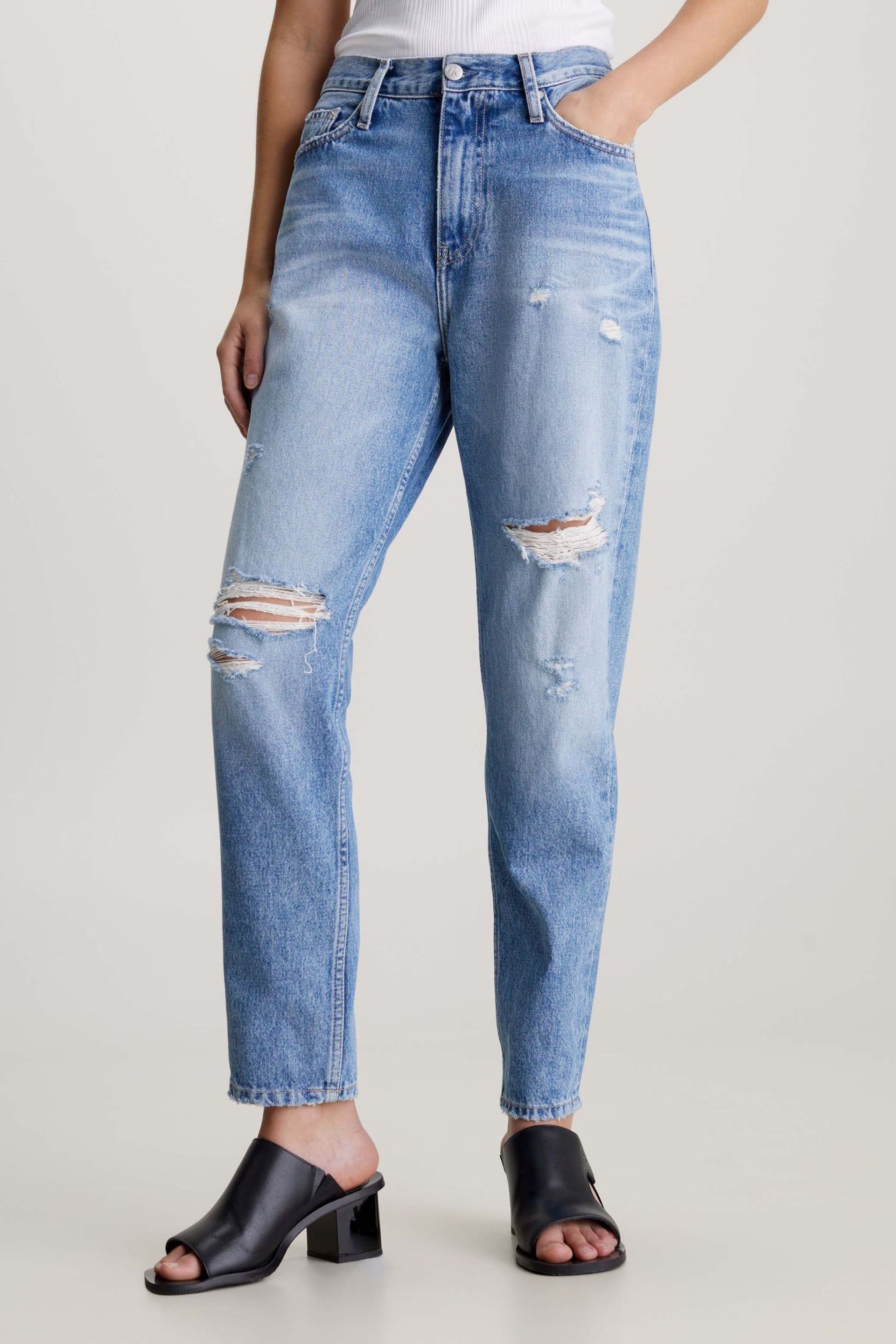 Calvin Klein Blue Mom Ripped Jeans - Image 1 of 5