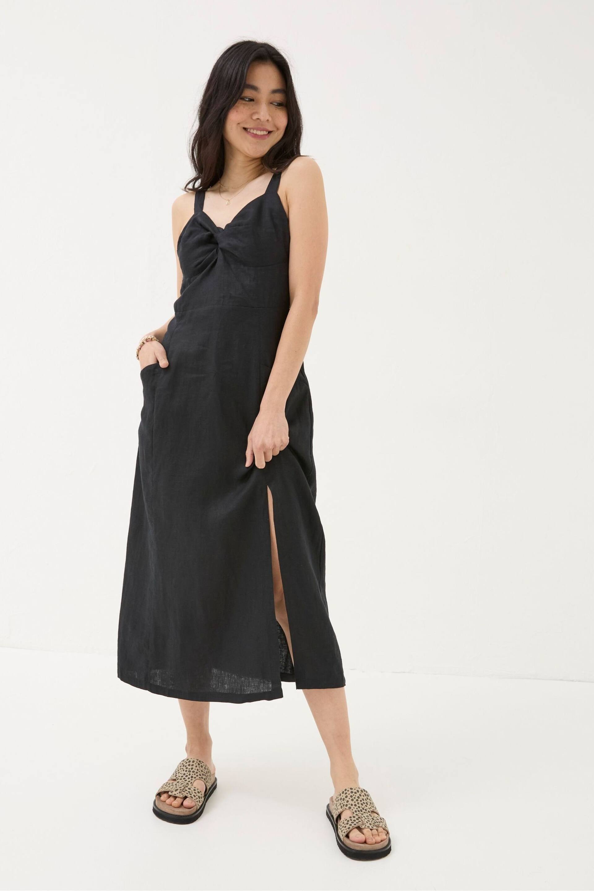 FatFace Black Talia Linen Midi Dress - Image 1 of 6