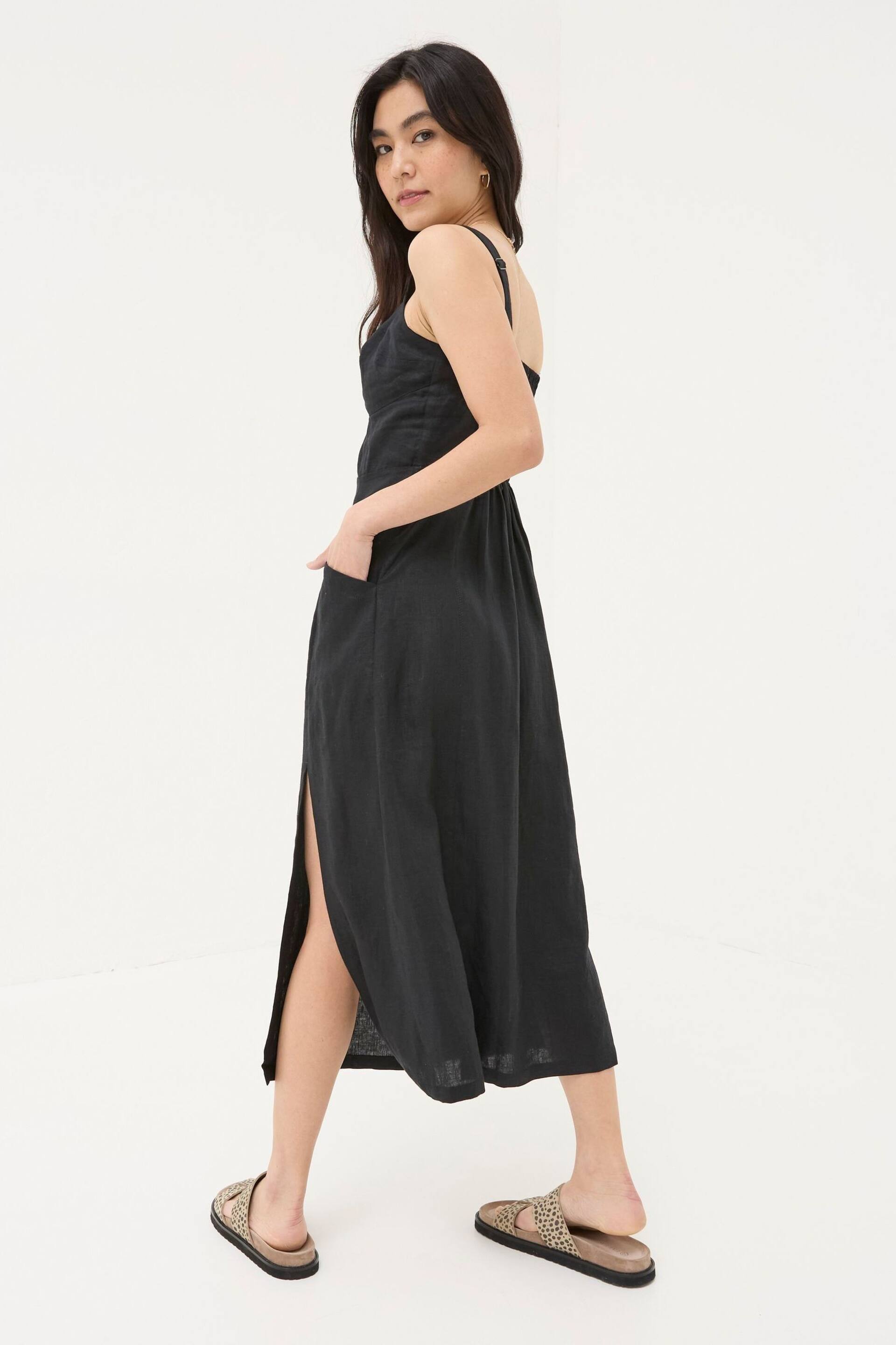 FatFace Black Talia Linen Midi Dress - Image 2 of 6