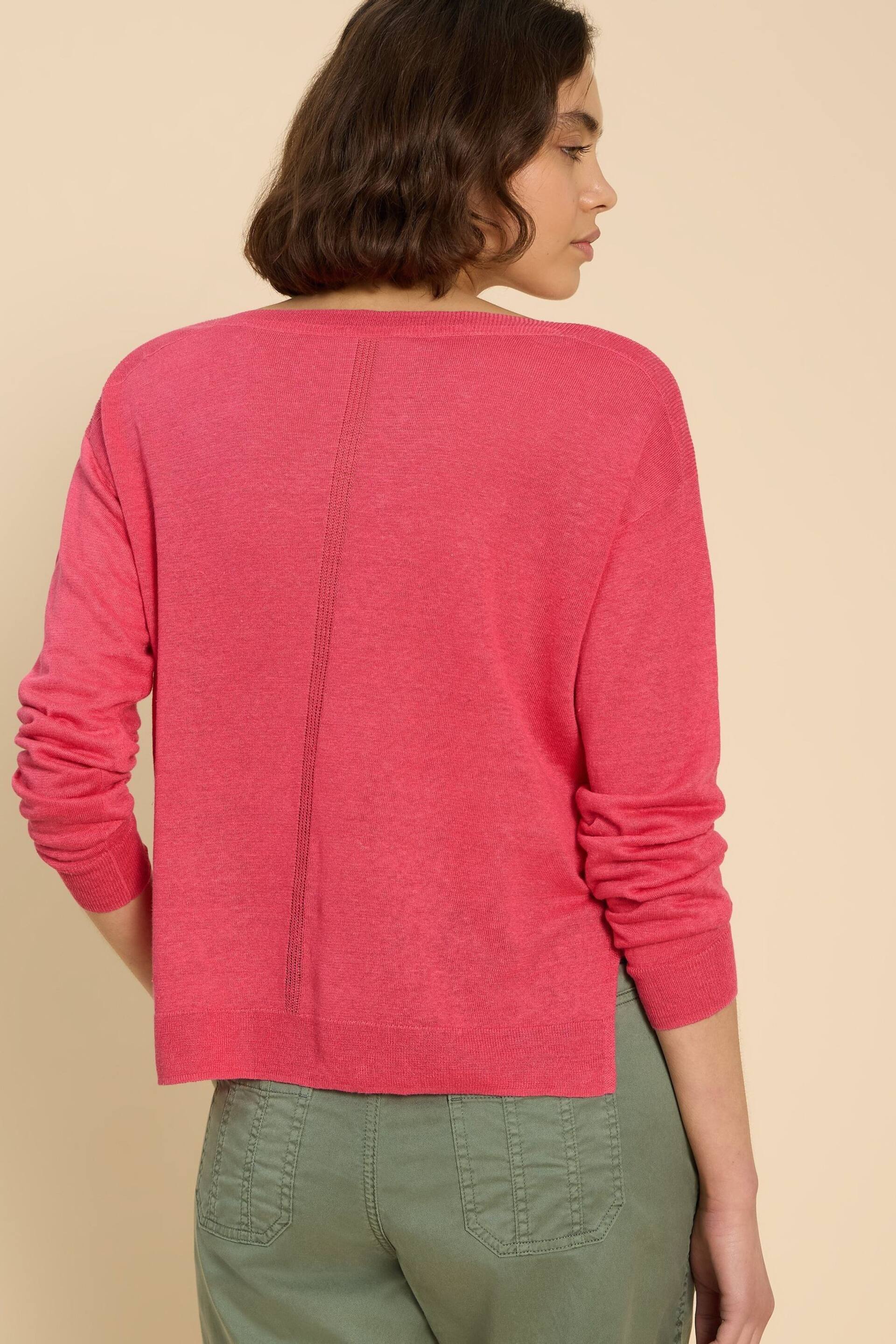 White Stuff Pink Linen Crew Jumper - Image 2 of 7