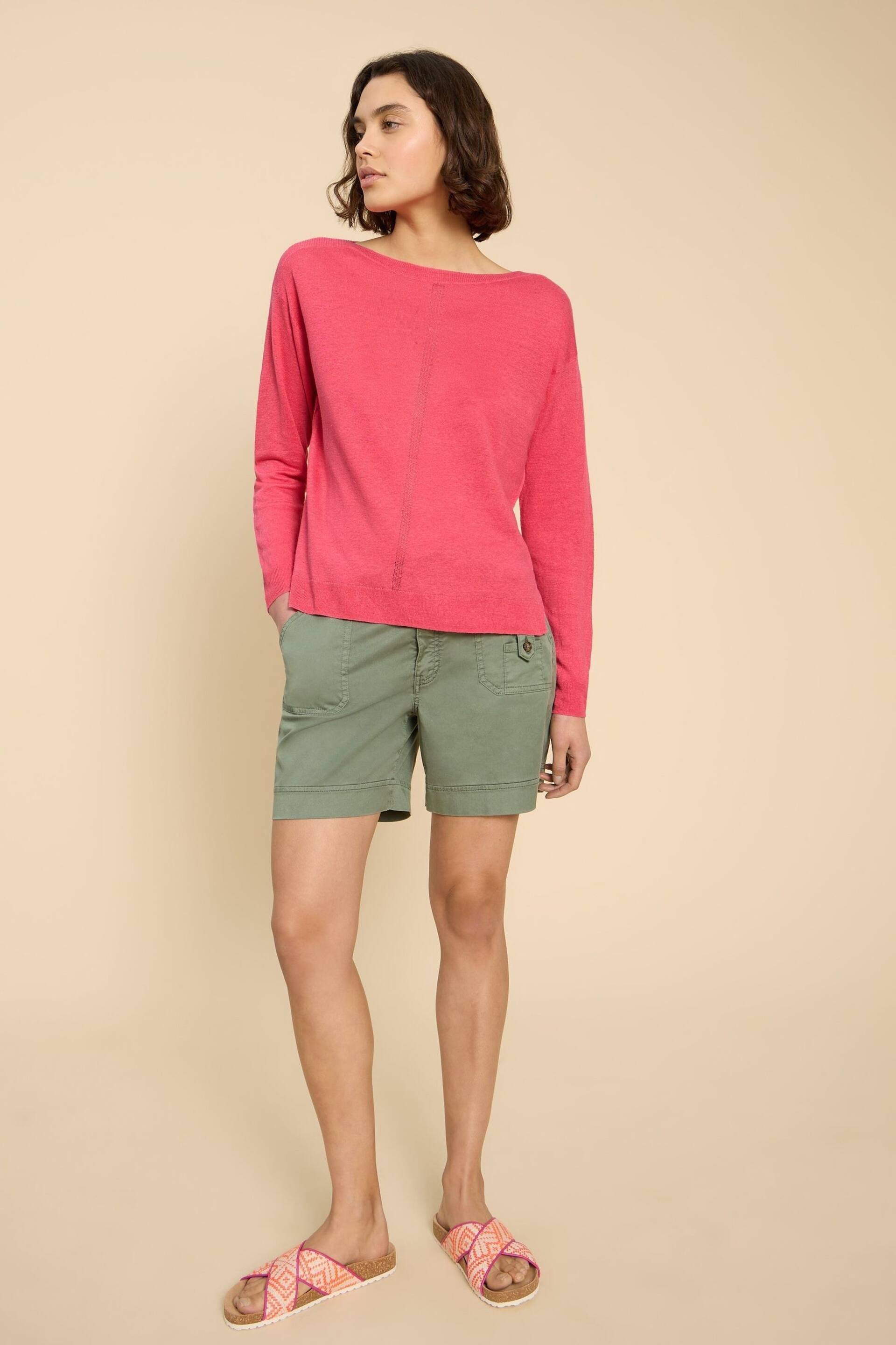 White Stuff Pink Linen Crew Jumper - Image 3 of 7