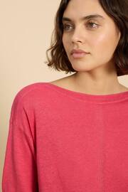 White Stuff Pink Linen Crew Jumper - Image 4 of 7