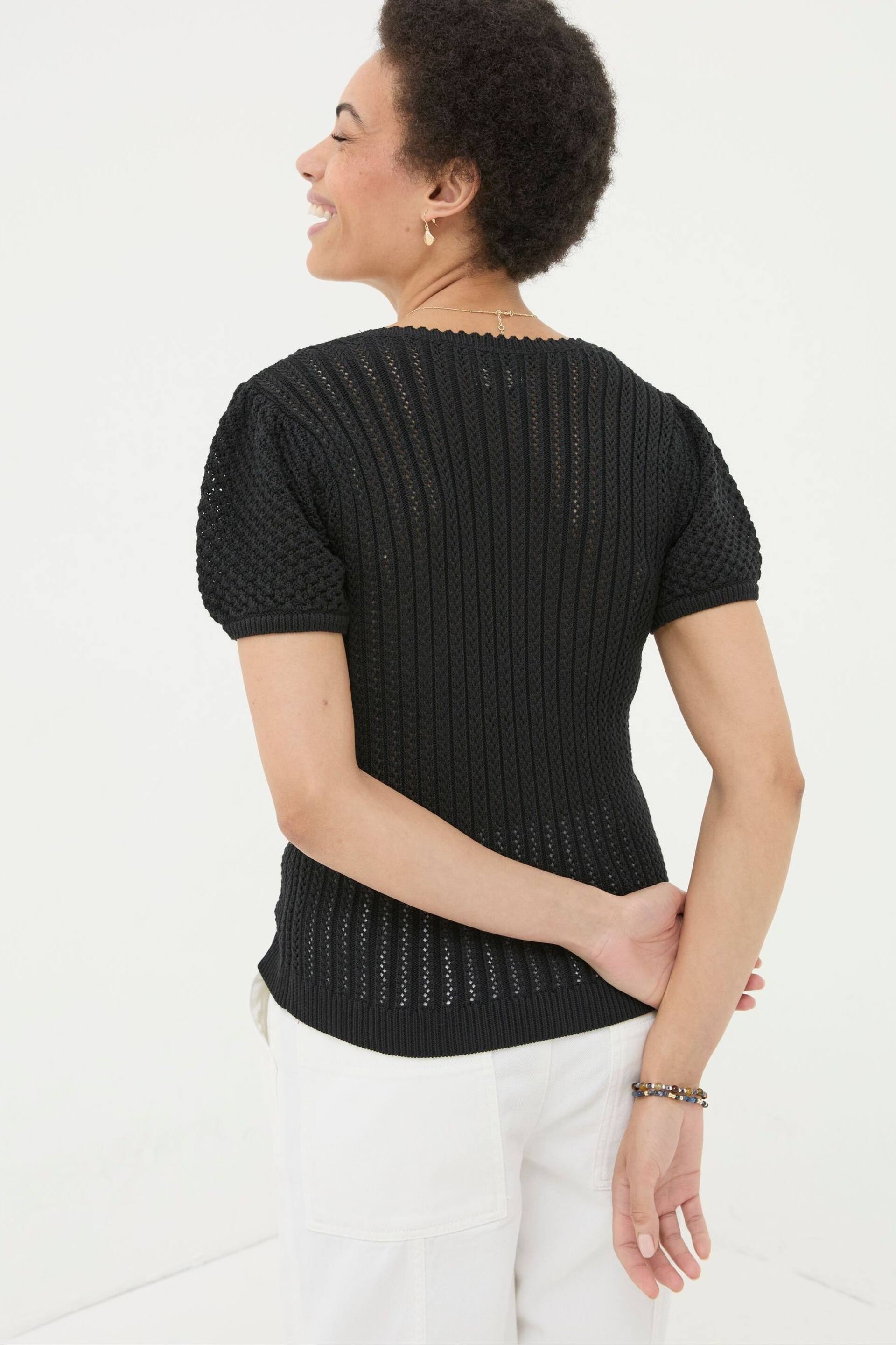 FatFace Black Ava Stitch Knit T-Shirt - Image 2 of 5