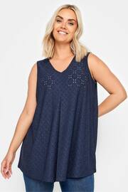 Yours Curve Blue Broderie Pleated Swing Vest - Image 1 of 5