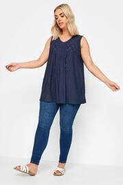 Yours Curve Blue Broderie Pleated Swing Vest - Image 2 of 5