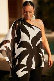 Live Unlimited Curve Mono Geo Print One Shoulder Overlay Black Top - Image 1 of 7