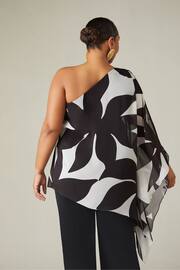 Live Unlimited Curve Mono Geo Print One Shoulder Overlay Black Top - Image 4 of 7