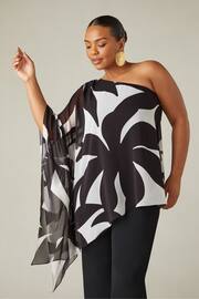 Live Unlimited Curve Mono Geo Print One Shoulder Overlay Black Top - Image 5 of 7