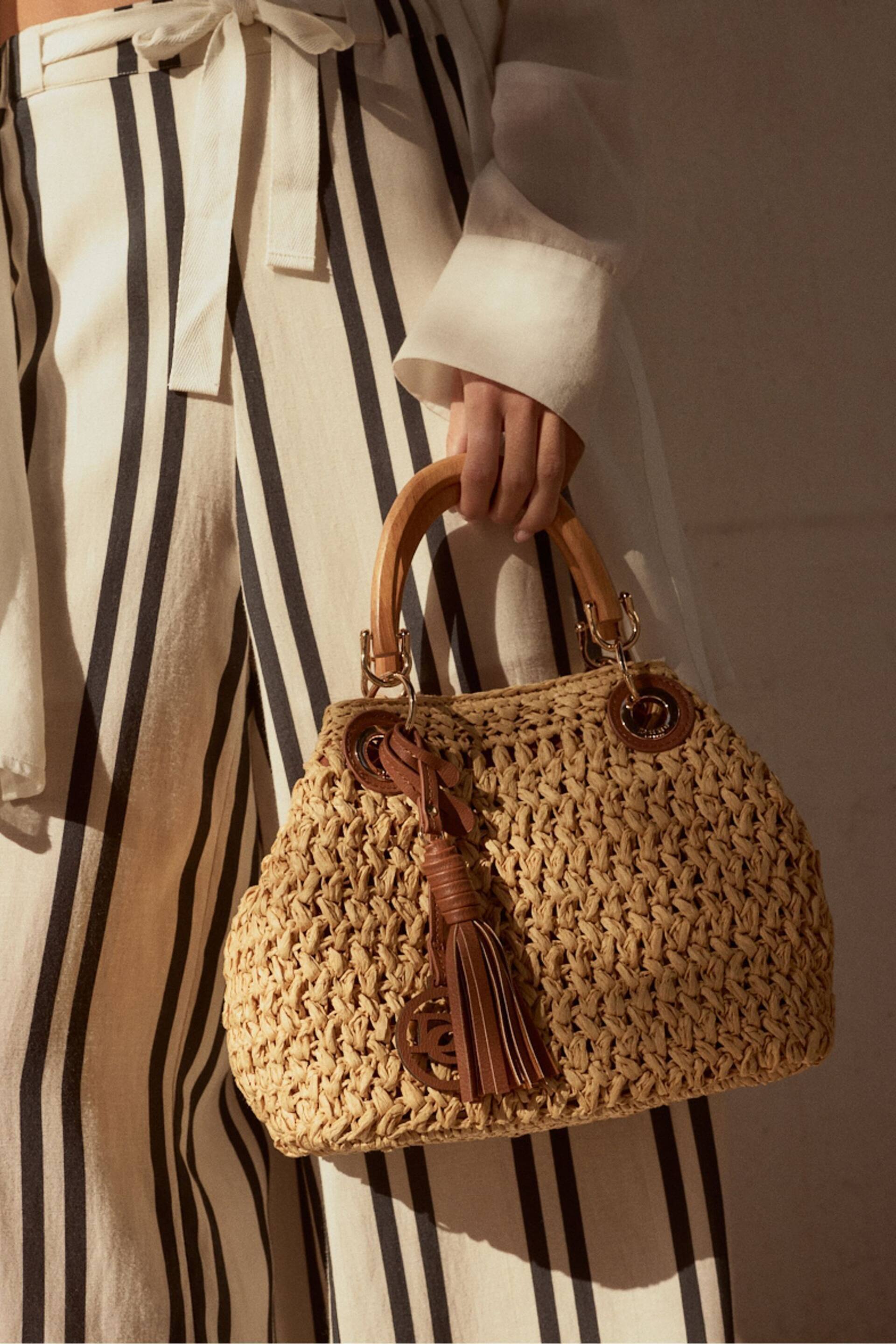 Dune London Natural Deltaz Wooden Handle Raffia Grab Bag - Image 1 of 8