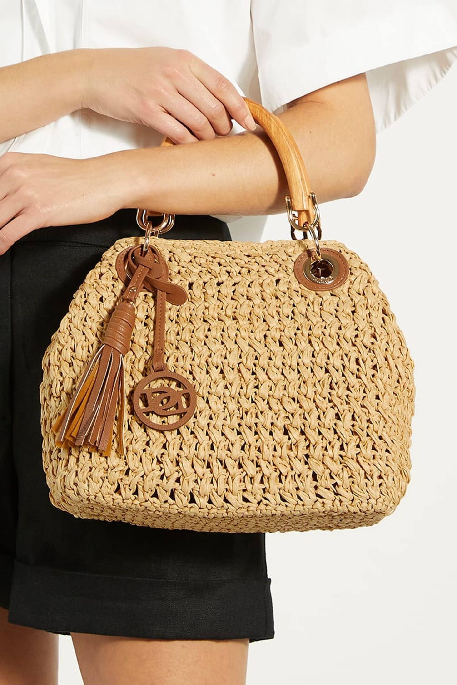 Dune London Natural Deltaz Wooden Handle Raffia Grab Bag - Image 4 of 8