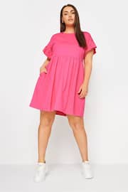 Yours Curve Pink YOURS Curve Pink Frill Sleeve Smock Tunic Dress - Image 1 of 5