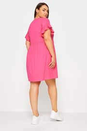 Yours Curve Pink YOURS Curve Pink Frill Sleeve Smock Tunic Dress - Image 3 of 5