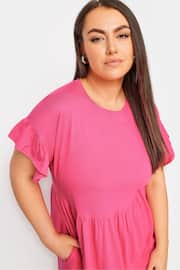 Yours Curve Pink YOURS Curve Pink Frill Sleeve Smock Tunic Dress - Image 4 of 5