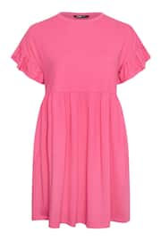 Yours Curve Pink YOURS Curve Pink Frill Sleeve Smock Tunic Dress - Image 5 of 5