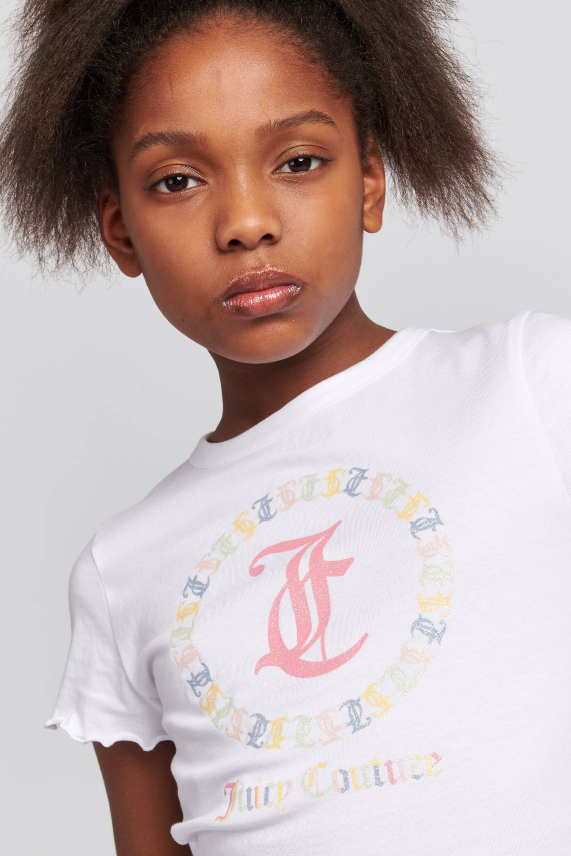 Juicy Couture Girls Lettuce Hem Cropped White T-Shirt - Image 5 of 5