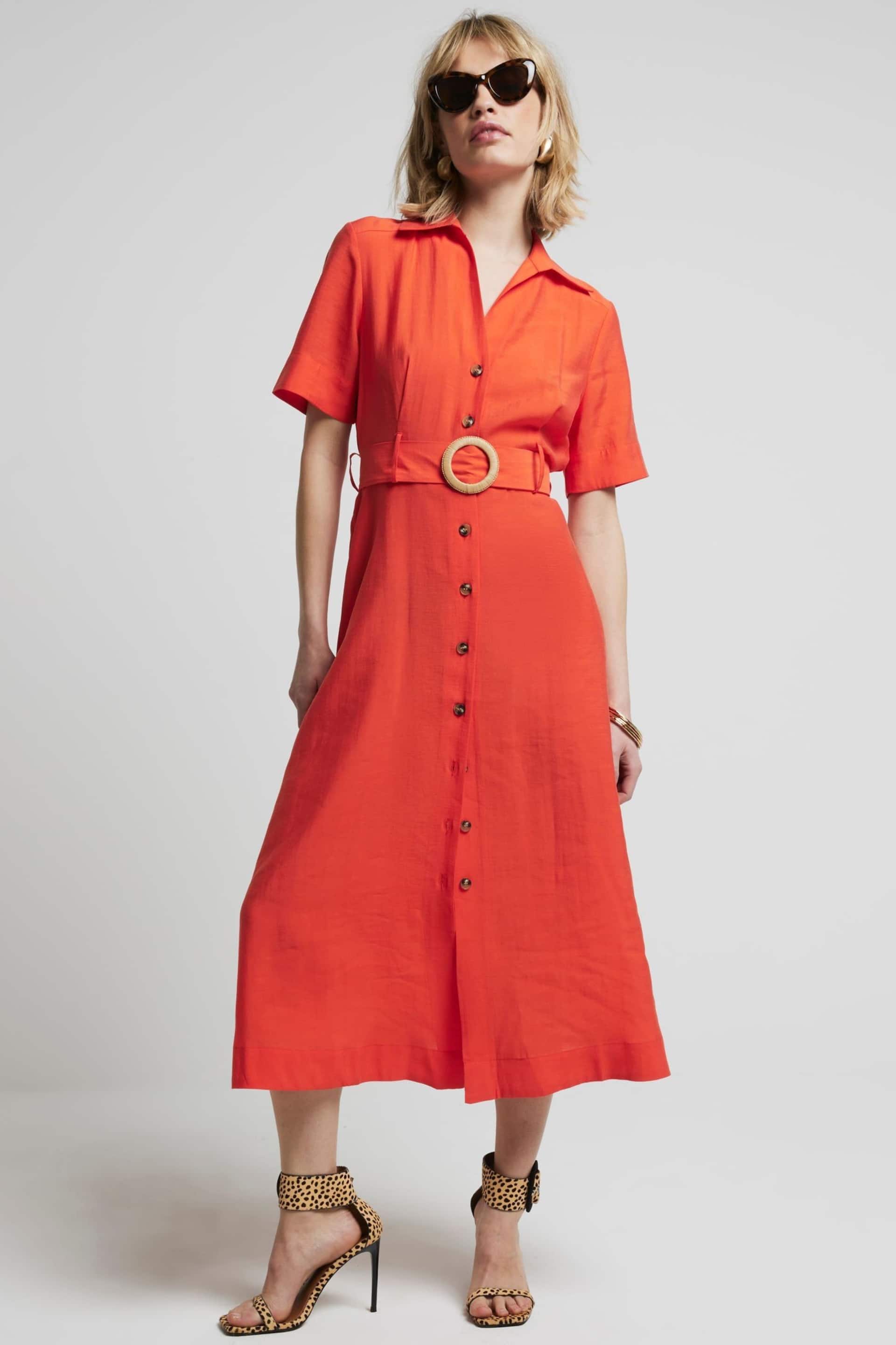 River Island Red Belted Shirt Dress - Image 1 of 4