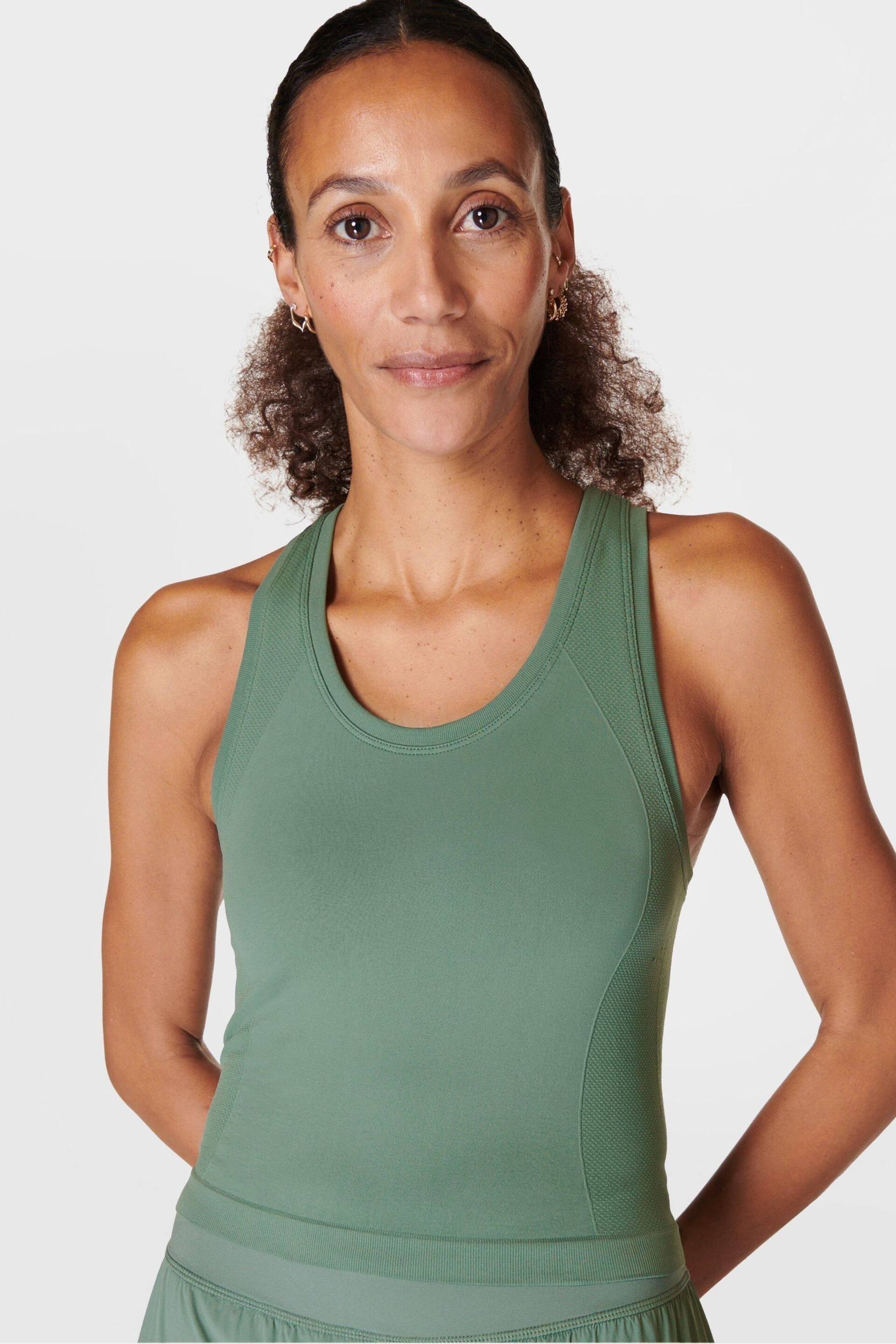 Sweaty Betty Cool Forest Green Athlete Crop Seamless Workout Vest - Image 1 of 7