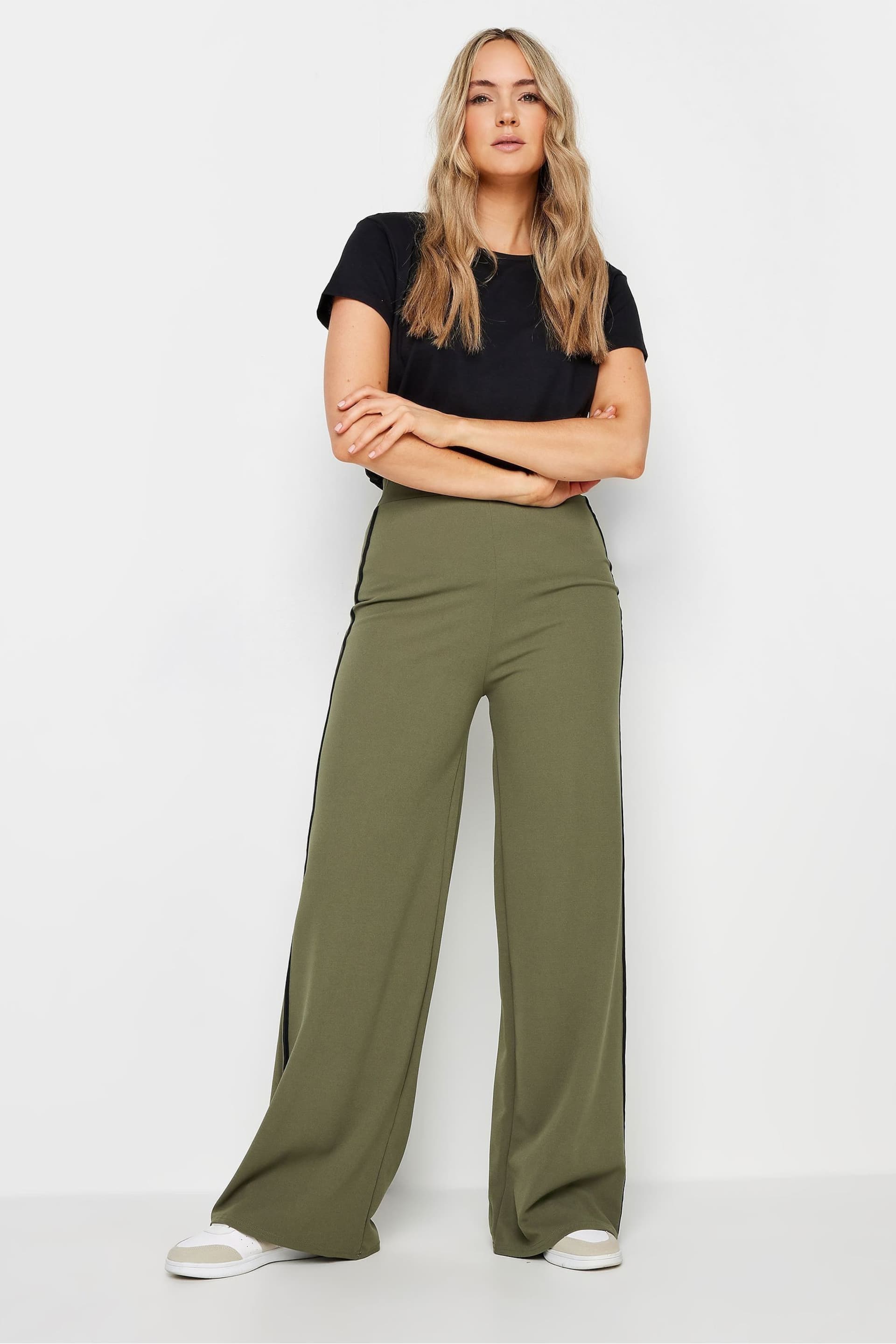 Long Tall Sally Green Side Stripe Wide Leg Trousers - Image 1 of 5