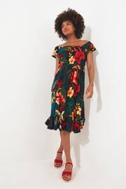 Joe Browns Black Tropical Frilly Bardot Tie Waist Jersey Dress - Image 5 of 7
