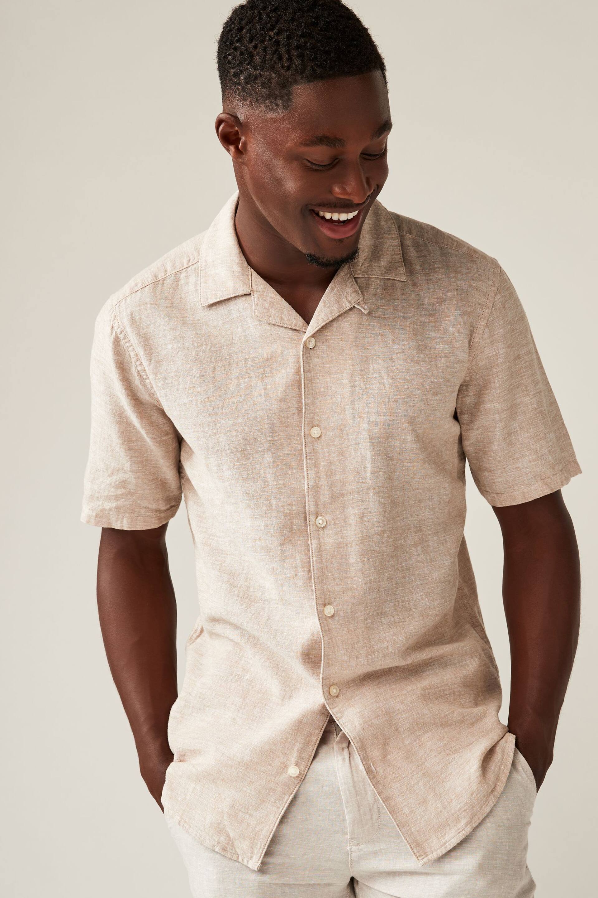 Only & Sons Grey Printed Linen Resort Shirt - Image 1 of 4