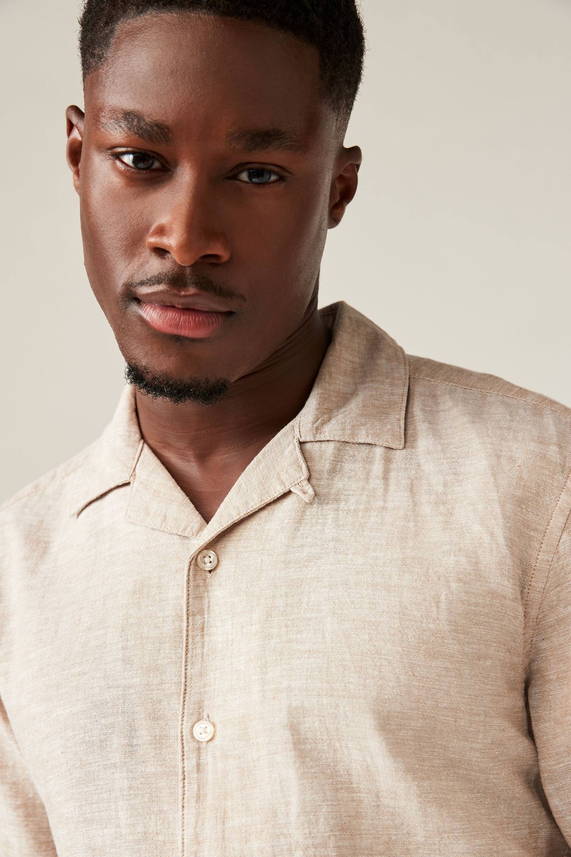 Only & Sons Grey Printed Linen Resort Shirt - Image 3 of 4