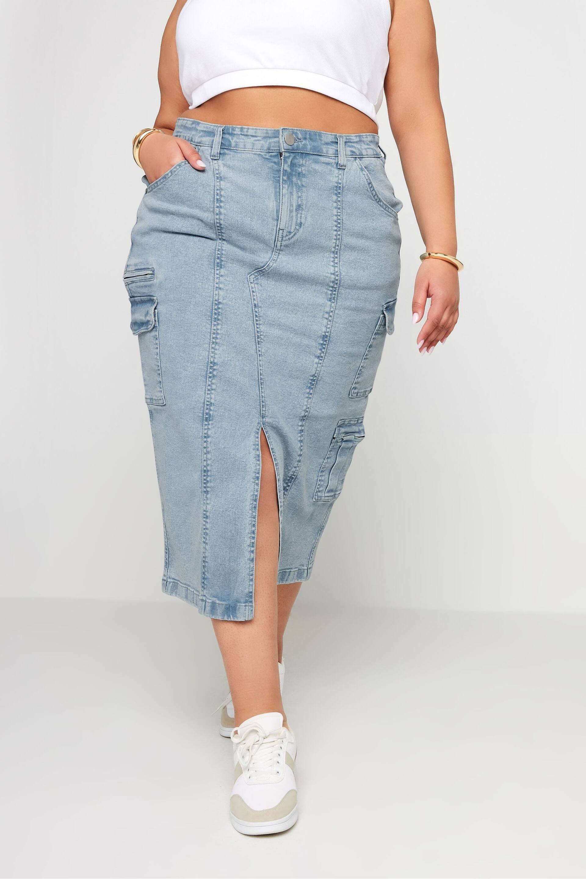 Yours Curve Blue Maxi Zip Skirt - Image 1 of 4