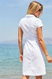 Sosandar White Popper Front Short Sleeve Stretch Denim Dress - Image 2 of 5