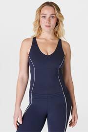 Sweaty Betty Navy Blue Supersoft Picot Lace Strappy Bra Tank Top - Image 3 of 7