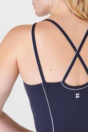 Sweaty Betty Navy Blue Supersoft Picot Lace Strappy Bra Tank Top - Image 6 of 7