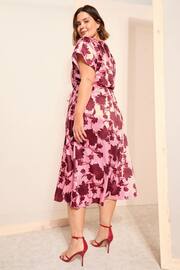 Curves Like These Pink Satin Flutter Sleeve Wrap Midi Dress - Image 4 of 4