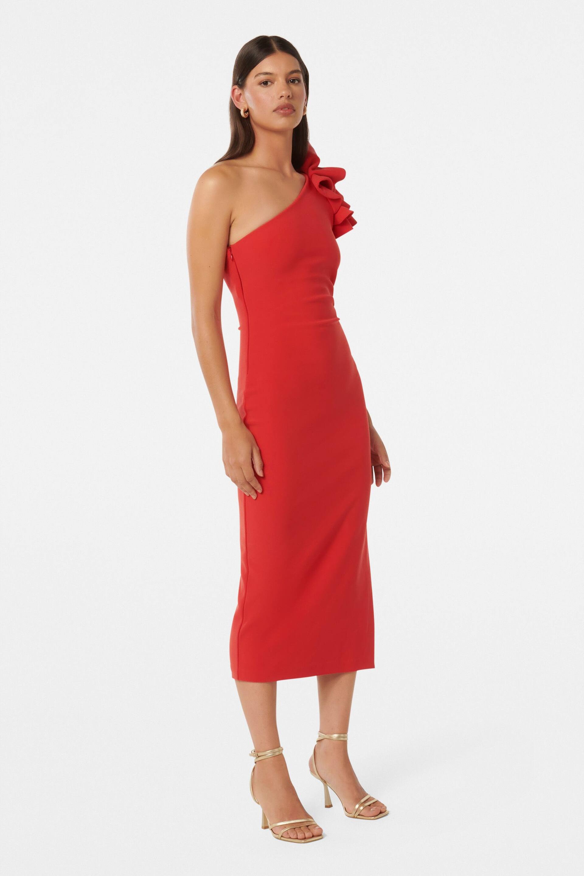 Forever New Red Celeste One Shoulder Ruffle Bodycon Dress - Image 5 of 6