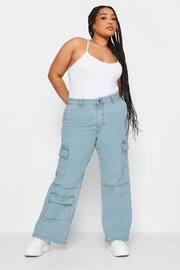 Yours Curve Blue Limited Collection Wide Leg Cargo Jeans - Image 2 of 4