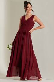 Jolie Moi Red Pleated Bodice Chiffon Maxi Dress - Image 4 of 6