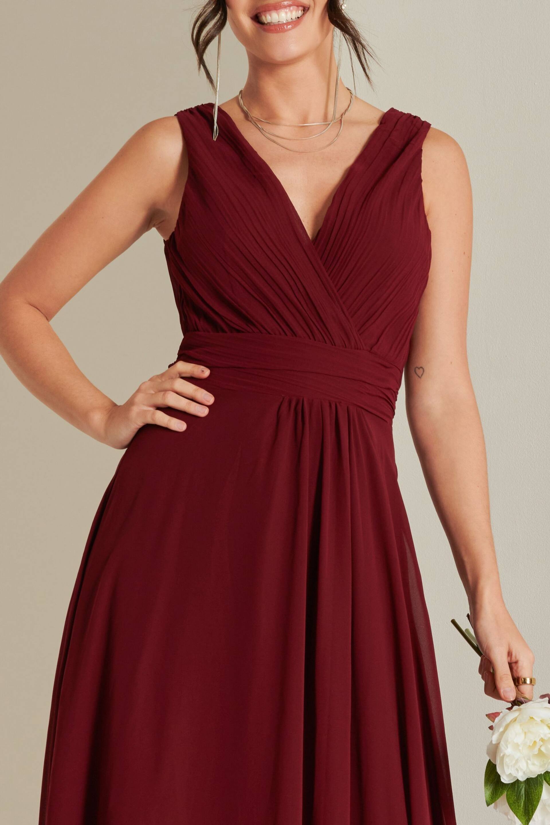 Jolie Moi Red Pleated Bodice Chiffon Maxi Dress - Image 6 of 6