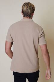 Threadbare Stone Cotton Polo Shirt With Herringbone Detail Collar - Image 2 of 4