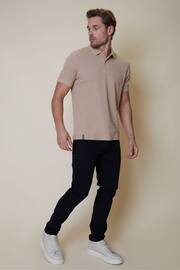 Threadbare Stone Cotton Polo Shirt With Herringbone Detail Collar - Image 3 of 4