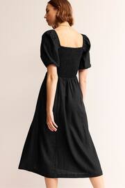 Boden Black Sky Smocked Linen Midi Dress - Image 4 of 5