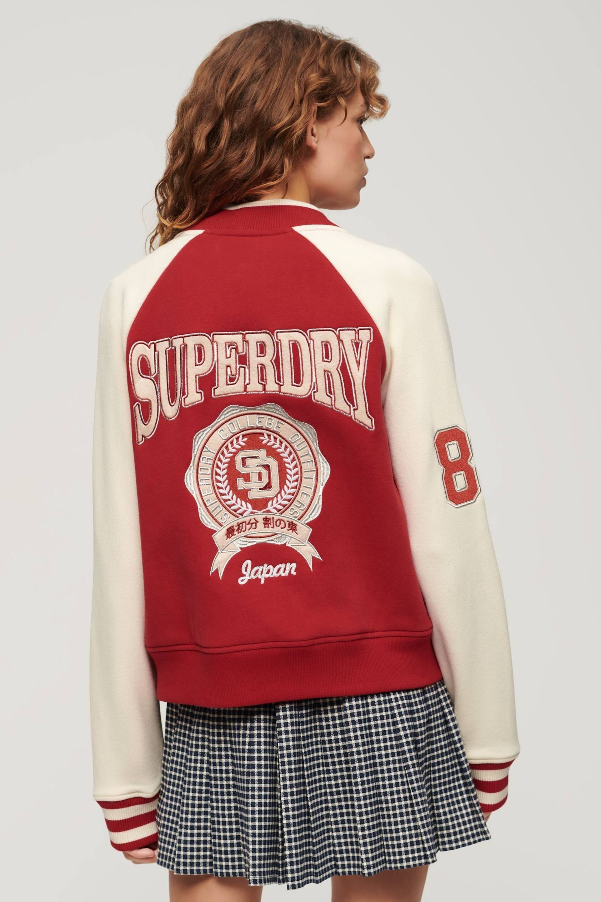 Superdry Red College Graphic Jersey Bomber Jacket - Image 2 of 3