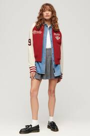 Superdry Red College Graphic Jersey Bomber Jacket - Image 3 of 3