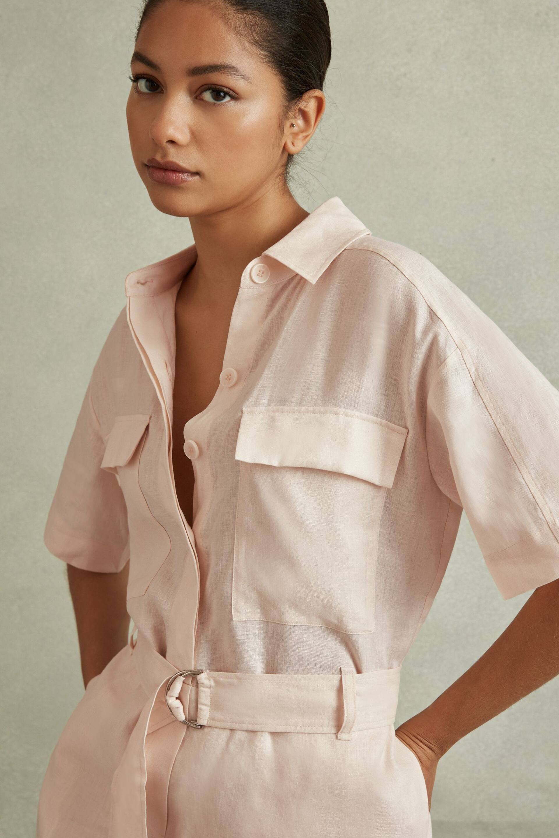 Reiss Pink Selina Linen Belted Playsuit - Image 1 of 5
