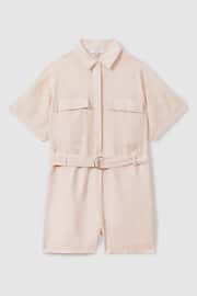 Reiss Pink Selina Linen Belted Playsuit - Image 2 of 5