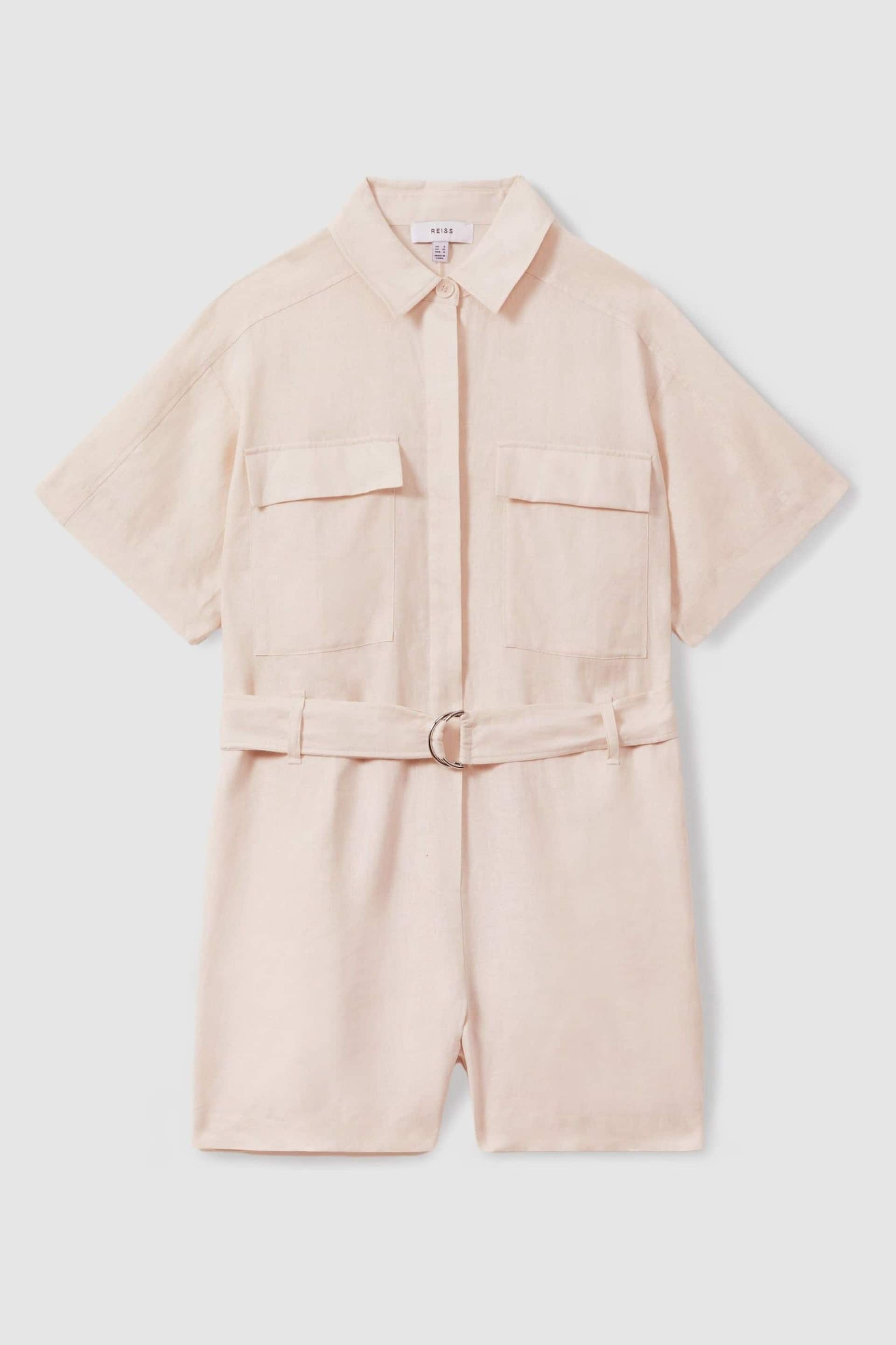 Reiss Pink Selina Linen Belted Playsuit - Image 2 of 5